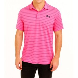 Under Armour The Playoff Polo Shirt Men's size small Pink Striped Short Sleeve